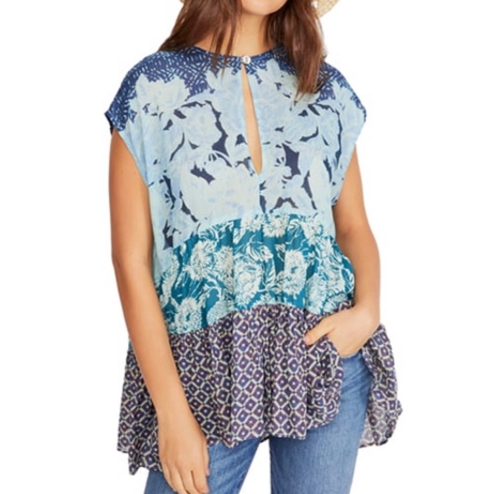 Free People “Gotta Have You” Tiered Tunic Blue and Purple (Medium NWT) and Small
